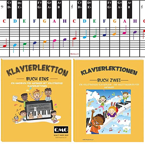 Klavier- und Keyboard-Notentabelle, kompletter Klaviermusikunterricht mit Farbnoten, Handbuch 1 und Handbuch 2 für Kinder und Anfänger