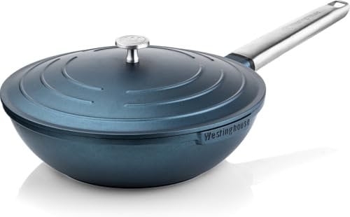 Westinghouse PERFORMANCE SERIES Wok padella con coperchio, padella rivestita 28 cm con manico in acciaio inox, padella a induzione, per ogni fornello, non bastone pan, lavabile in forno e lavabile in