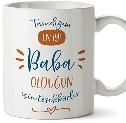 Mugffins Tassen/Becher mit Spruch für VATER/PAPA - Auf Türkisch - en iyi aile teşekkür ederim - 11 oz / 330 ml - originelles und lustiges Geschenk
