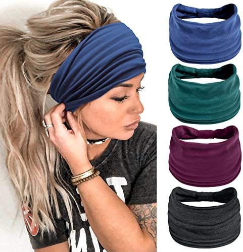 Confezione da 4 fasce per capelli larghe da donna, per ragazze, elastiche, per corsa, yoga