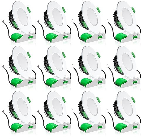 ALUSSO LED Einbaustrahler 230V Flach LED Spots Dimmbar 8W IP44 Bad Einbauleuchten Deckenspots Deckenstrahler, Warmweiß 3000K Neutralweiß 4000K Kaltweiß 5700K Einbauspots für Badezimmer Küche, 12er Set