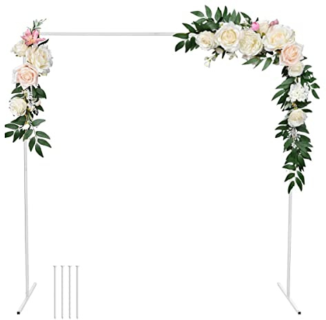 GARFANS Arche de mariage carrée de 2 m x 2 m en métal avec pieds de support, clous et arche de ballons, arche de jardin, cadre pour mariage, fête d'anniversaire, fête prénatale, fond photo, décoration