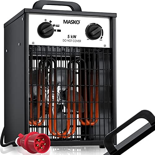 Masko® Chauffage électrique soufflant 5 kW avec thermostat intégré 5000 W 3 niveaux de chauffage pour une utilisation intérieure et extérieure Protection contre les surcharges Ventilateur électrique