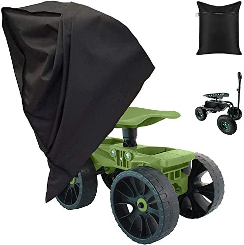 Skyour Rolling Garden Stool Cart Work Seat Cover Heavy Duty Waterproof Wagon Scooter Cover Adjustable Extendable Steer Handle Swivel Seat Dust Cover for Outdoors Lawns Yards
