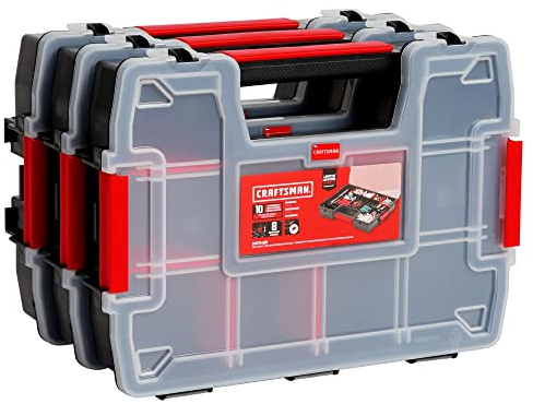 CRAFTSMAN Storage Organizer, Small Parts Organizer, 3-Packs with 10-Compartments, Lid Includes Secure Latch (CMST60964M)