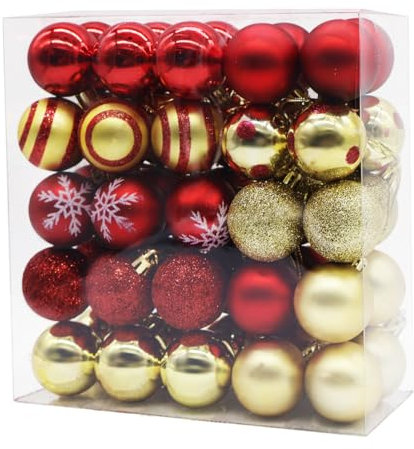 WAIZHIUA 50Pcs 40mm Christmas Ball Ornaments Red Gold Christmas Bulbs Xmas Tree Decoration Shatterproof Christmas Tree Ornaments with Strings for Holiday Wedding Party Decoration