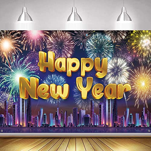 2025 Neujahr Banner Silvester Deko, Extra Große 2025 Happy New Year Stoff Banner, Bunt Neues Jahr Foto Hintergrund Banner für Neujahrsdeko, Silvesterparty Drinnen Draußen, 185x110cm