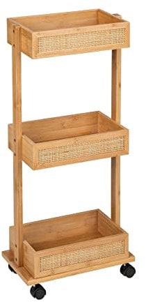 WENKO Badwagen Allegre, dekorativer Badwagen mit 3 Körbchen aus hochwertigem Bambus und Rattan-Geflecht im trendigen Boho-Style, 4 Rollen und 2 Feststellbremsen, (B x H x T): 18,5 x 71,5 x 32 cm