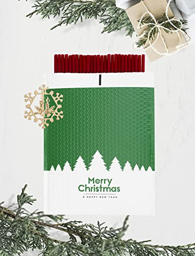 Weihnachten Geschenkset: 50 Stk. Bienenwachskerzen Geschenkkerzen 16 cm lang + Holzhänger für Christbaum | festlich verpackt (weiß)