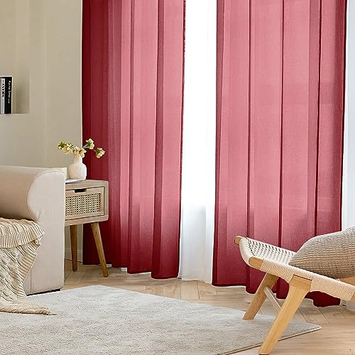 EMEMA Gardinen mit Ösen 1er Set 228cm Lang Rot Vorhang Voile Vorhänge | Vorhang mit Ösen Transparente Polyester Ösenschal Transparent Wohnzimmer Luftig Dekoschal für Schlafzimmer B228 X H228cm