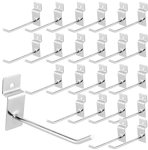 JAPCHET 200 Stück 10.2 cm Metall-Slatwall-Haken, robuste Slatwall-Haken, Lamellenbrett-Haken, Zubehör, silberfarbene Slatwall-Haken, Heringe für Garage, Geschäft, Supermarkt, Organisation