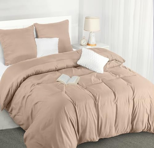 Utopia Bedding Housse de Couette 200x200 cm avec 2 Taies d'oreiller 80x80 cm (Beige) - Parure de Lit 200 x 200 cm - Ensembles de Housses de Couette en Microfibre brossée Douce