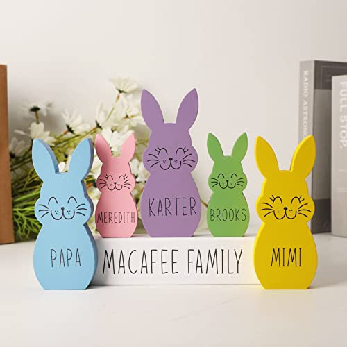 zouwii Personalisierter Osterhasenblock - Osterhase Aus Holz - Benutzerdefinierte Osterhasenfamilie - Benutzerdefinierte Ostergeschenke - Osterhasen-dekor - Osterdekoration