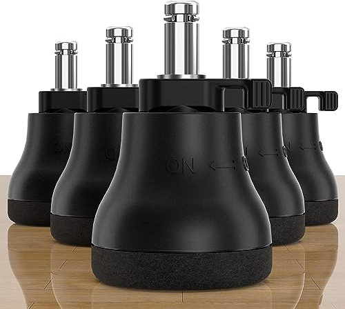 Bell Glides Replacement Office Chair - Chair Stool Swivel Caster Wheels to Fixed Stationary Castors for Hardwood Floors, Easy Switch Between Wheel Glide and Wheel Stopper, On/Off Setting, Set of 5