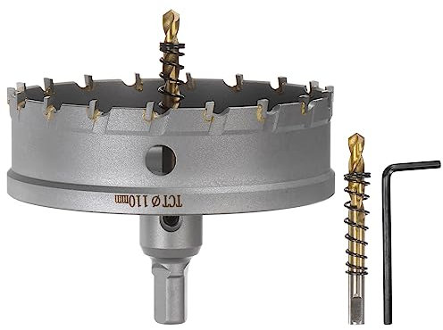sourcing map Scie cloche en carbure TCT de 110 mm de diamètre pour acier inoxydable, métal, alliage d'aluminium, cuivre, laiton, plastique, avec embout central supplémentaire
