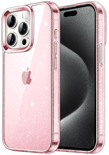 JETech Glitter Case for iPhone 15 Pro Max 6.7-Inch, Bling Sparkle Shockproof Phone Bumper Cover, Cute Sparkly for Women and Girls (Pink)