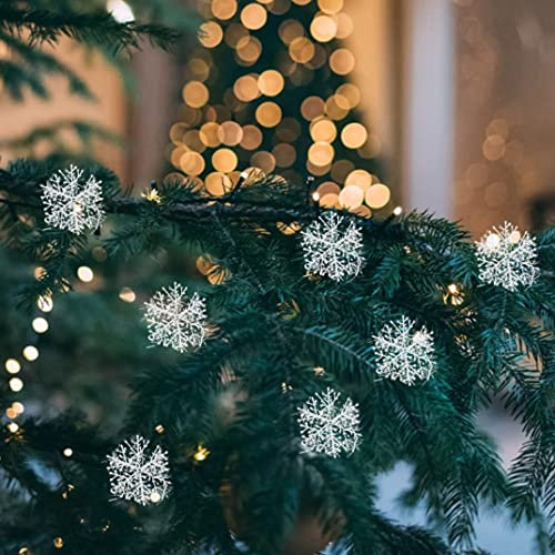 Weihnachtsbaum Dekorationen Anhänger, Weihnachtsschnee Plastik Plastik weiße Schneeflocken Winter hängende Schneeflocken Ornamente 60pcs