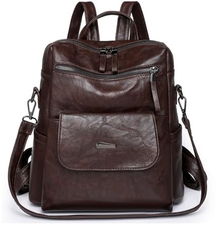 Puwuzixi Frauen Rucksack Wasserdicht Anti-Diebstahl Leichtgewicht PU Mode Reisen Mehrzweck Cabrio Geldbörse Umhängetasche Handtasche Rucksack(Chocolate)