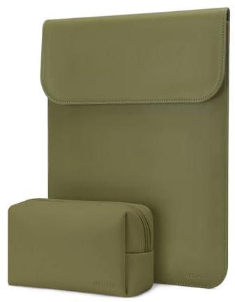 MOSISO Laptop Sleeve Compatible withMacBook Air 13 M3 A3113 M2 A2681 M1 A2337 A2179 A1932/Pro 13 M2 M1 A2338 A2251 A2289 A2159 A1989 A1706 A1708, Faux Suede Leather Case with Small Bag, Olive Green