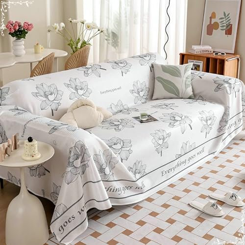 Ayoiow Überzug Sofa Sofahusse Schwarz Sofahusse 3Sitzer Eisseide Mit Buchstaben Bedruckte Blumen