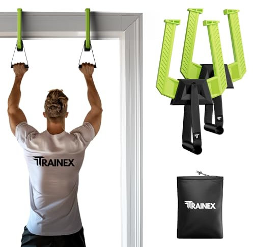 TRAINEX Barre de traction pour la plupart des portes, ultra sûre et stable, n'endommage pas le cadre, légère, sans vis, pliable, traction à la maison et à la callisthénie