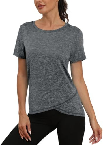 Jlowesun Sportshirt Damen Kurzarm,Leichtes Atmungsaktiv Funktions Sport Shirt Damen Oversize,Rundhals Sport Top Damen Passend für Fitness Laufshirt Yoga M