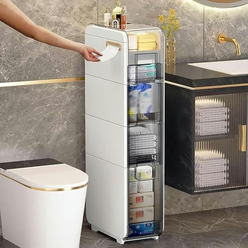 Armoire de Sol de Salle de Bain – Armoire multifonctionnelle Blanche étroite pour Organisateur de Toilettes – Petit Rangement de Salle de Bain, Meuble de Toilette Fin