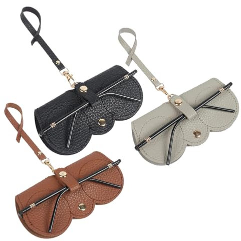 Ldirect 3 Stück Weich Leder Sonnenbrillen Taschen, Tragbare Brillenetuis Schlanke Brillenetuis Halter Sonnenbrillen Etui (Schwarz Braun Grau)