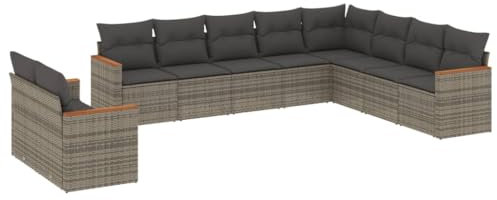 vidaXL Garten Sofagarnitur mit Kissen 10-TLG., Gartenmöbel Gartengarnitur, Sitzgruppe Sitzgarnitur, Lounge Sofa Garnitur Terrasse, Grau Poly Rattan