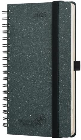 POPRUN Taschenkalender 2025 Klein Ringbuch 16,5 x 9 cm (Jan.2025-Dez.2025), Hergestellt aus Erneuerbaren und Umweltfreundlichen Materialien, kalender 2025 Klein mit Innentasche - EU-25-W6RTP7-BGY