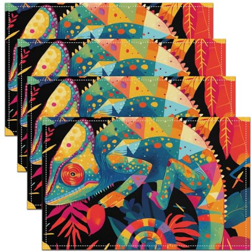 Homemissing Colorful Boho Lizard Placemats Set of 4 Cartoon Wild Animal Table Place Mats Home Decor Palm Leaf Placemat for Kitchen Dining Table 45X30cm Cartoon Lizard Indoor Outdoor Decor Table Mats