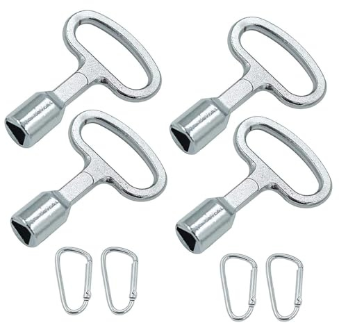 Cinsersr 4 Pieces Triangular Garbage Wrench, Universal Triangular Keys with Carabiner, Metal Triangular Key, for Garbage Bins, Electric Boxes, Gas and Water, Compact Size
