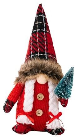Ablage kariertes rotes Hutgesicht, Puppenornament, Weihnachtsmann, der Weihnachtsbaumschmuck hält Stifte Köcher Schwarz (B, One Size)