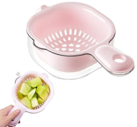 Colino Per Frutta Cestello Scolapiatti Per Scolapasta A Doppio Strato Con Manico, Ciotola Per Pulizia Della Frutta Con Contenitore Per Filtro, Cestello Scolapiatti Per Il Lavaggio Di Frutta E Verdura
