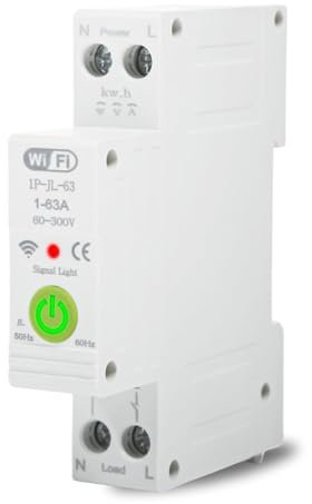 DEWIN Tuya Smart,1P 63A 230VAC Interruttore WiFi Interruttore Smart WiFi Relè su Guida DIN Controllo Remoto Tramite APP Tuya(1P-JL)
