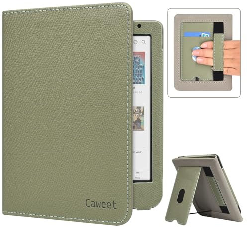 Caweet Étui pour Tolino Shine Color/Shine 5(2024)/Shine 4(2022) et Kobo Clara Colour/BW/2E, Couverture à Support Pliable avec Fente pour Carte, Sangle pour la Main et Auto Sleep/Wake, Vert