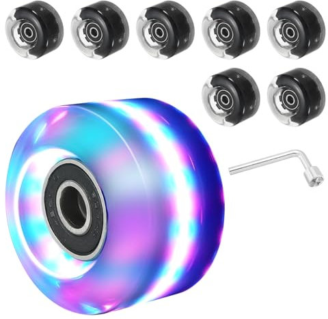 PATIKIL Roller Skate Wheels Set,8 Pack 58mm 82A Light Up Skateboard Cruiser Wheels Set with Bearings Trucks Tool Kit for Double Row Skating, Pink, Blue, Green