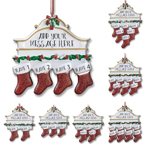 Yjiuhao Personalised Christmas Ornaments Stocking Christmas Tree Decorations Customise Family of 2/3/4/5/6/7/8 Name and Blessing for Women Men