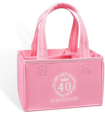 Flaschentasche - Filztasche für 6 Flaschen, Geschenke zum 40 Geburtstag Frauen Geschenk, Einkaufstasche mit Trageschlaufen und Aufdruck, Für Frau, Freundin, Schwester (19x12x14 cm)