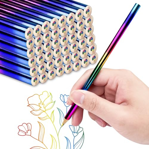 Chiluxendo 48 Piezas Lápices de Colores, Pinturas de Madera para Niños, Lápiz Multicolor 4 en 1 Cilindro Redondo de Fácil Agarre, Ideal para Actividades Creativas en Casa y El Colegio, Colores Surtido