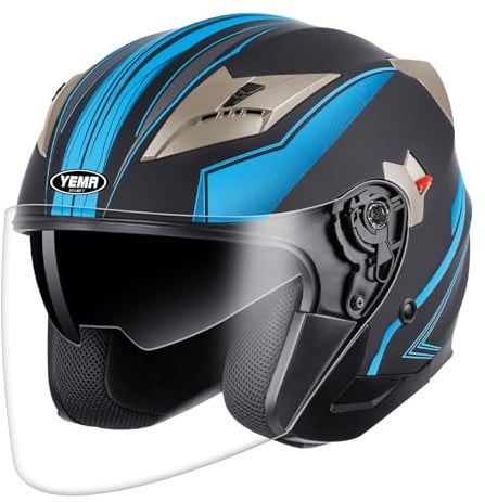 YEMA Motorradhelm Mopedhelm Jethelm, ECE 22.06 geprüft mit Doppelvisier und integrierter Sonnenblende