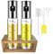 Dispensador de Aceite y Vinagre en Spray 90ml Pulverizador de Cristal con Rociador Antigoteo y Base de Madera Aceitera y Vinagrera para Cocina, Freidora de Aire, Air Fryer y Repostería 2 Unidades