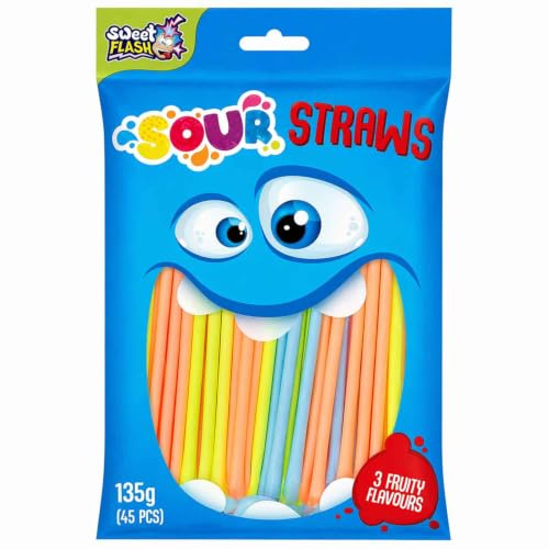 Saure Schleckpulverstangen 45 Stück – Sour Straws mit saurem Pulver – Fruchtige Schleckstangen für Partys, Kindergeburtstage oder als Mitgebsel
