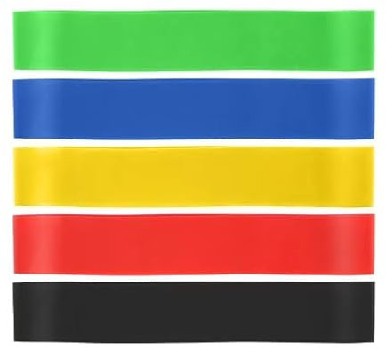 5 Fitnessbänder - Theraband 10-45lb - TPE-Material - 5 Widerstandsstufen - Ideal für Muskeltraining, Pilates, Yoga usw. (Grün, Blau, Gelb, Rot, Schwarz)