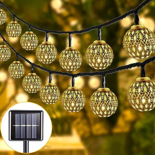 Led lichterkette Marokkanische 7m, 50 LEDs mit 8 Modi, IP65 Wasserdichte Solar Gartenbeleuchtung für Balkon, Terrasse, Hochzeit & Party Dekoration, Solarbetriebene Gartenlampen für Außenbereich