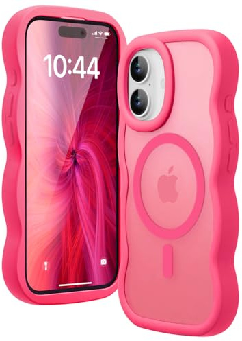 Amzfield Magnetic Case for iPhone 16 Plus, Wavy Translucent Matte, Hot Pink