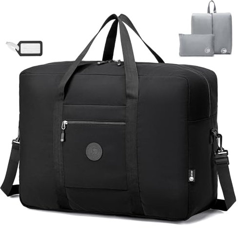BAGROUPS Reisetasche 55x40x20 ryanair Leicht Groß Erweiterbar 45L Trainingstasche Duffel Bag Weekender Damen Herren Sporttasche Fitnesstasche Reisetasche Schwimmtasche Wasserdichtes Nylon Schwarz