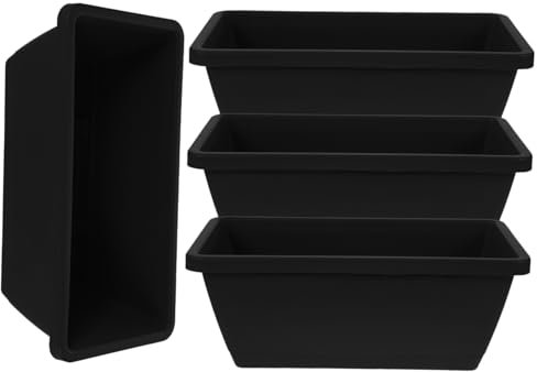 HEMOTON Lot De 4 Jardinières Rectangulaires en Plastique pour Balcon avec Plateaux Jardinières D'intérieur Et D'extérieur Noir Antidérapant pour Plantes Et Bonsaïs