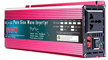 HTDRE Onduleur 12 V 220 V 1 000 W 2 000 W 3 000 W DC 24 V 48 V 60 V vers AC 220 V, convertisseur de Tension à Onde sinusoïdale Pure, Micro-onduleur pour Voiture (2 200 W, 60 V, 110 V, 120 V, 60 Hz)
