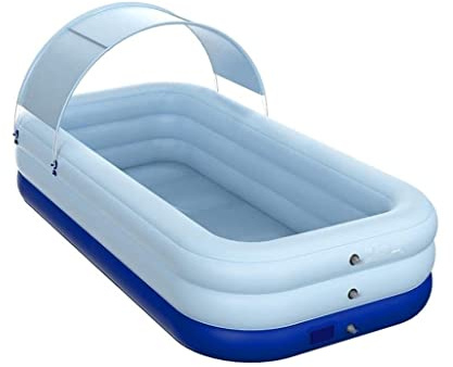 OUYUE Planschbecken Schwimmbad Automatisches Aufblasbares Schwimmbecken, Übergroßes, Verdicktes 3-Ring-Planschbecken Mit Markise Über Dem Boden Planschbecken für Gärten(Blue,305 * 180 * 130CM)